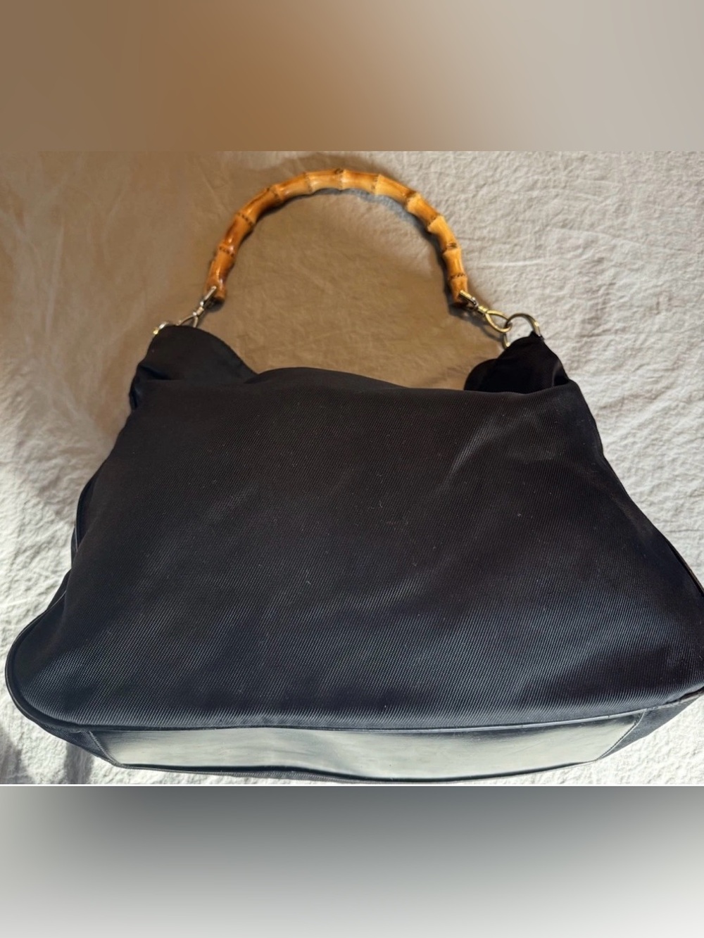 GUCCI Vintage Hobo Bamboo Handle Nylon/Leather Handbag W/COA - Picture 2 of 16
